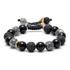 Obsidian Lava Rock Stone Bracelet | Yin Yang Balance Strength