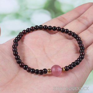 Obsidian and Strawberry Quartz Bracelet | Obsidian Bracelet & Strawberry Quartz Bracelet - StartGoodLuck