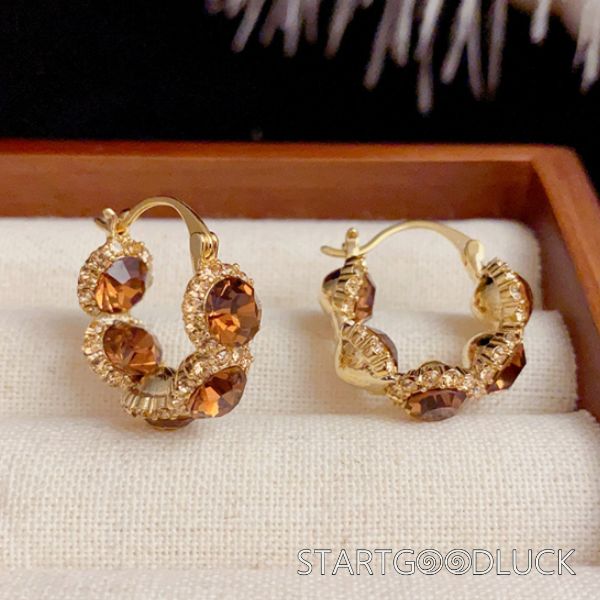 Orange Crystal Hoop Earrings | Gold Plating Zircon Hoop Earrings | Subtle and Exquisite Accessories Design