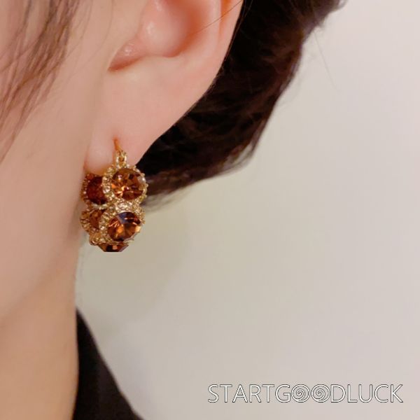 Orange Crystal Hoop Earrings | Gold Plating Zircon Hoop Earrings | Subtle and Exquisite Accessories Design