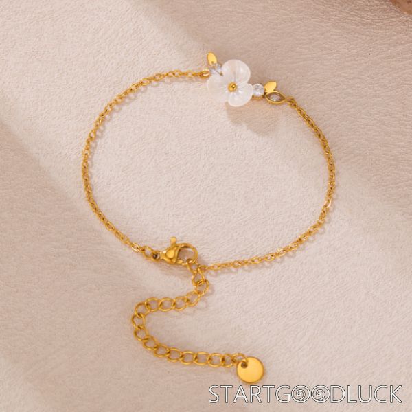 Pearl Flower Bracelet | Diamond Leaf Bracelet | Sterling Silver Bracelet | Best Wedding Gift