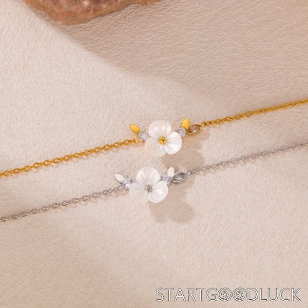 Pearl Flower Bracelet | Diamond Leaf Bracelet | Sterling Silver Bracelet | Best Wedding Gift