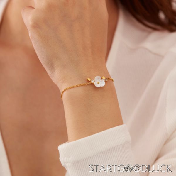 Pearl Flower Bracelet | Diamond Leaf Bracelet | Sterling Silver Bracelet | Best Wedding Gift