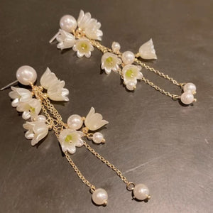 Pearl Orchid Bell Flower Long Tassel Prosperity and Wealth Earrings