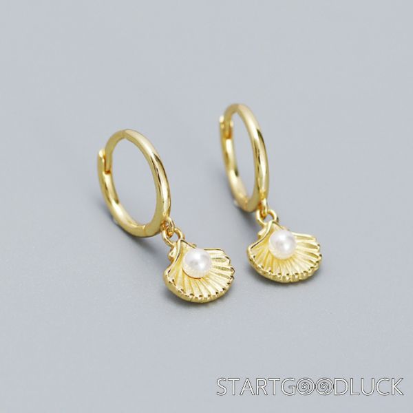 Pearl Shell Earrings | Plated Gold Or Silver Loop Earrings | Seaside Outfit Gift | Beach Wedding Earrings For Bride