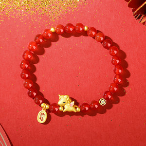 Red Agate Gold Plated Year of the Horse Beaded Love and Luck Bracelet