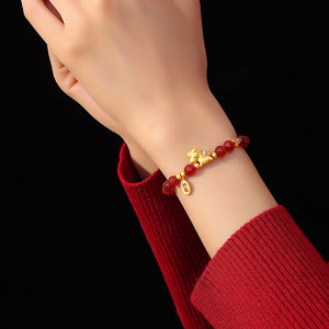Red Agate Gold Plated Year of the Horse Beaded Love and Luck Bracelet