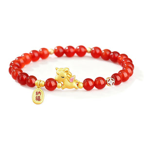 Red Agate Gold Plated Year of the Horse Beaded Love and Luck Bracelet