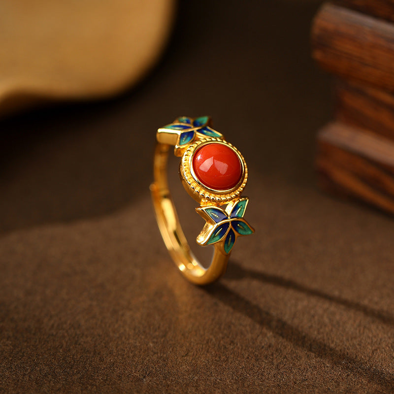 Red Agate Ring 925 Silver Women's Ring