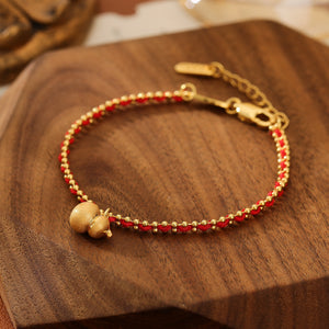 Brass Red Rope Bracelet for Zodiac Year with Gourd Pendant