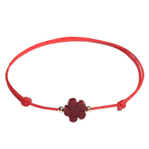 Red String 4 Leaf Clove Cinnabar Focus and Wisdom Bracelet