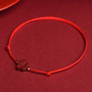 Red String 4 Leaf Clove Cinnabar Focus and Wisdom Bracelet