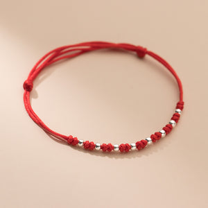 Red String Hand Woven 925 Silver 8 Light Beads Love and Luck Bracelet