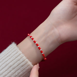Red String Hand Woven 925 Silver 8 Light Beads Love and Luck Bracelet