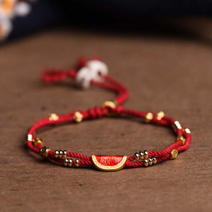 Red String Protection Bracelet with Gold Cinnabar