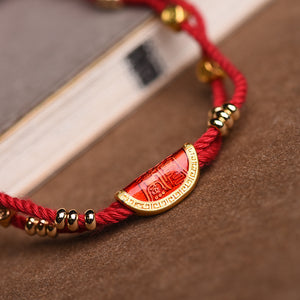 Red String Protection Bracelet with Gold Cinnabar