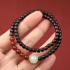 Rosewood Red Jade Double Circle Balance and Harmony Bracelet
