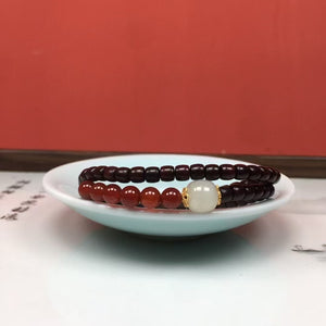 Rosewood Red Jade Double Circle Balance and Harmony Bracelet