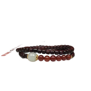 Rosewood Red Jade Double Circle Balance and Harmony Bracelet