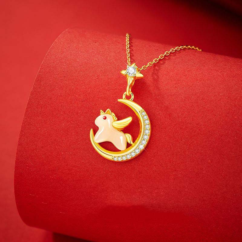 S925 Silver Jade Dream-themed Star and Moon Horse Balance and Harmony Earrings