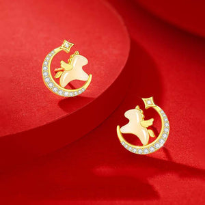 S925 Silver Jade Dream-themed Star and Moon Horse Balance and Harmony Earrings