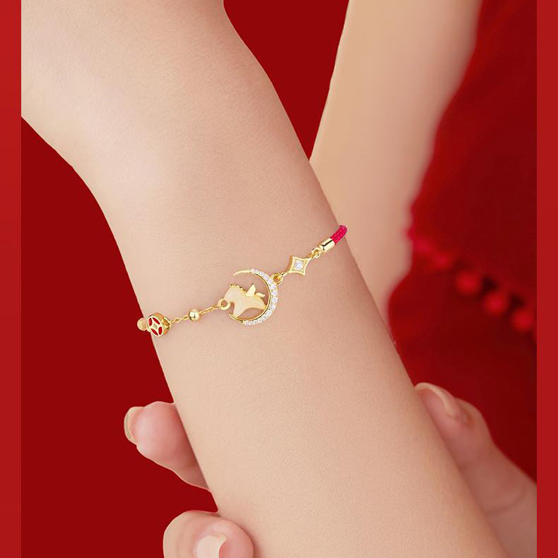 S925 Silver Red Rope Jade Dreaming of Horses Love and Luck Bracelet