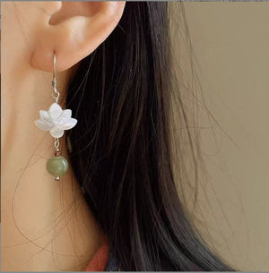 Silver Lotus With Jade Ball Earrings | Chinese Style Goodluck Earrings