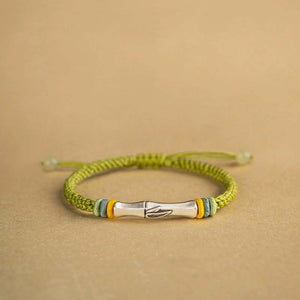 Silver Bamboo Bracelet with Green String