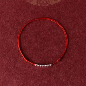 Silver Bead Bracelet with Red String for Love and Luck