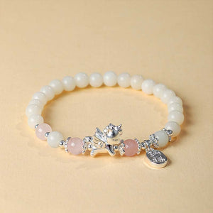 Silver Horse Year Natural Obsidian Rose Crystal Courage and Strength Couple Bracelet