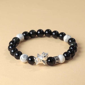 Silver Horse Year Natural Obsidian Rose Crystal Courage and Strength Couple Bracelet