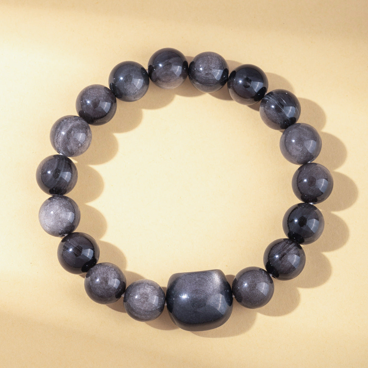 Silver Obsidian Beaded Courage and Strength Bracelet For Men and Women