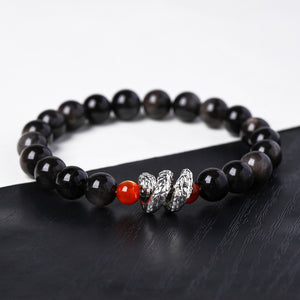 Men’s Silver Obsidian Bracelet with red bead