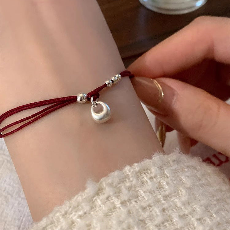 Silver Red Rope Bracelet Women's Woven Hand Rope Year Gift