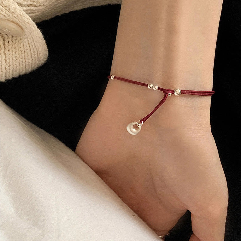 Silver Red Rope Bracelet Women's Woven Hand Rope Year Gift