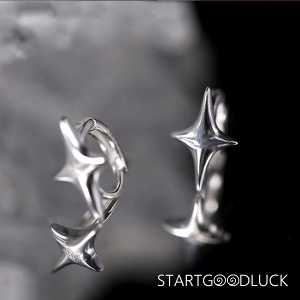 Star Hoop Earrings | Silver Star Huggie Earrings | Simple Outfits Item