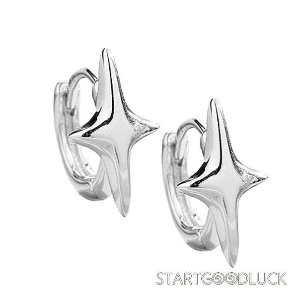 Star Hoop Earrings | Silver Star Huggie Earrings | Simple Outfits Item