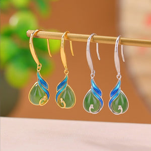 Sterling Silver S925 Water Drop Earrings | Natural Jade Earrings | Chinese Style Earrings