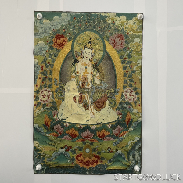 Thangka Painting | Embroidered Guanyin on Elephant Throne: Compassion & Protection