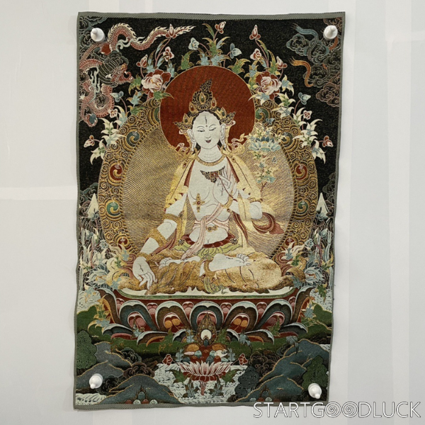 Thangka Painting | Embroidered White Tara on Lotus Throne: Healing & Longevity