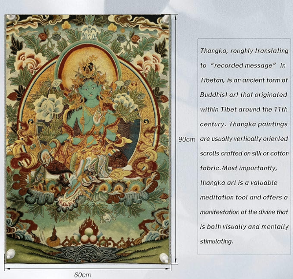 Thangka Painting | Embroidered Green Tara on Lotus Throne: Protection & Healing