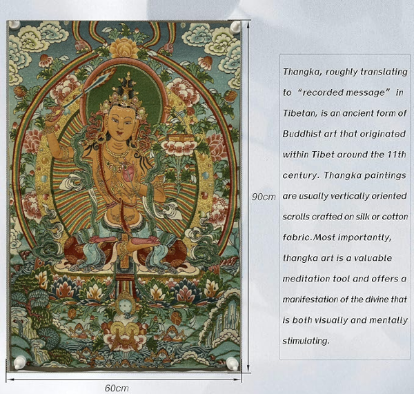 Thangka Painting | Embroidered Manjushri on Lotus Throne: Wisdom & Enlightenment
