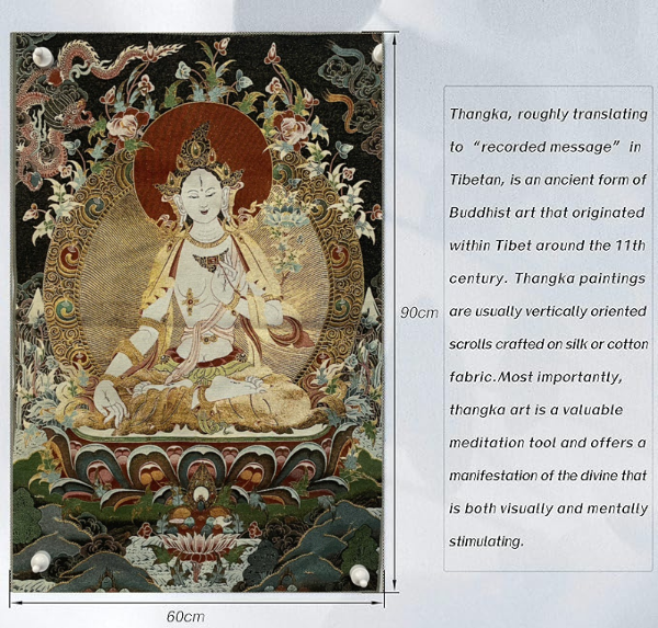 Thangka Painting | Embroidered White Tara on Lotus Throne: Healing & Longevity