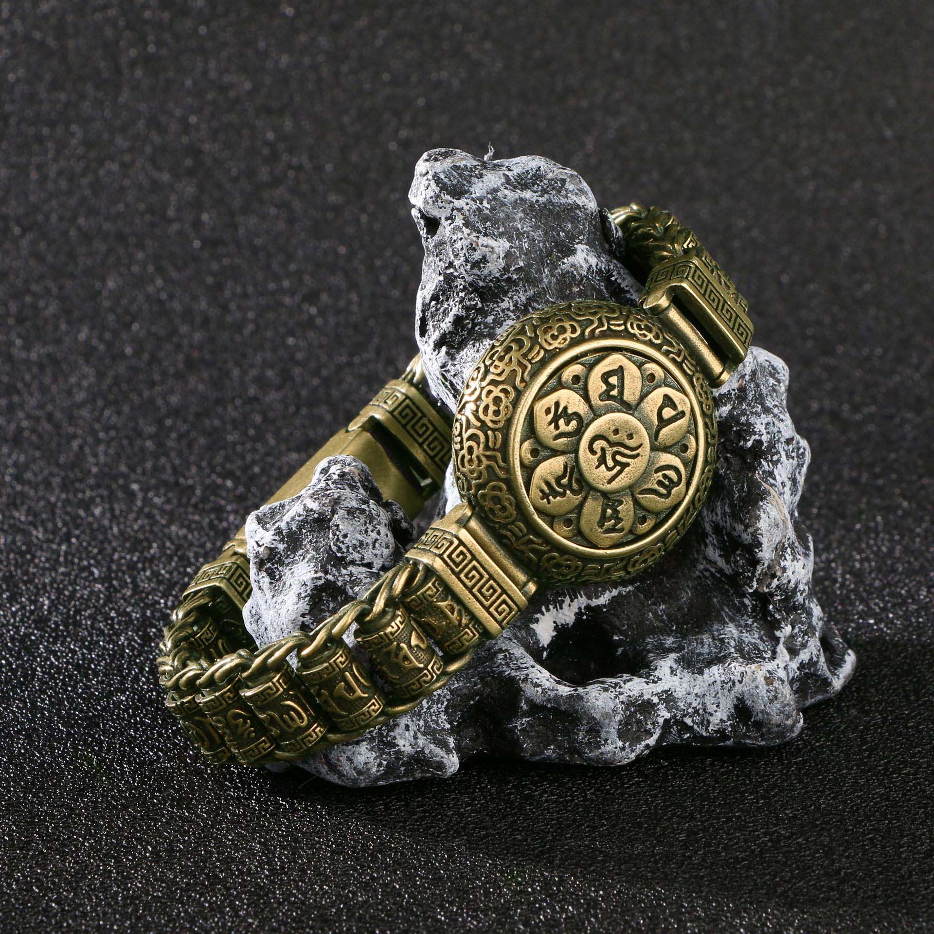 Tibetan Brass Rotating Bracelet Engraved with Six - Syllable Mantra: Spiritual Spin, Abundant Blessings
