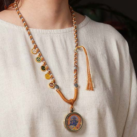 Tibetan Buddhist Necklace: Hand - Woven Rope with Five Wealth Deities (Attract Prosperity)