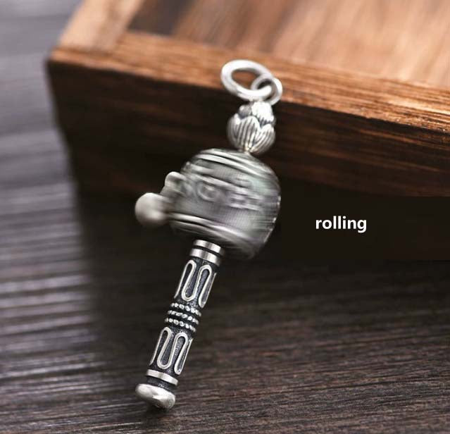 Tibetan Buddhist Prayer Wheel Necklace: “Om Mani Padme Hum” Engraved Pendant (Amplify Mantra Power)