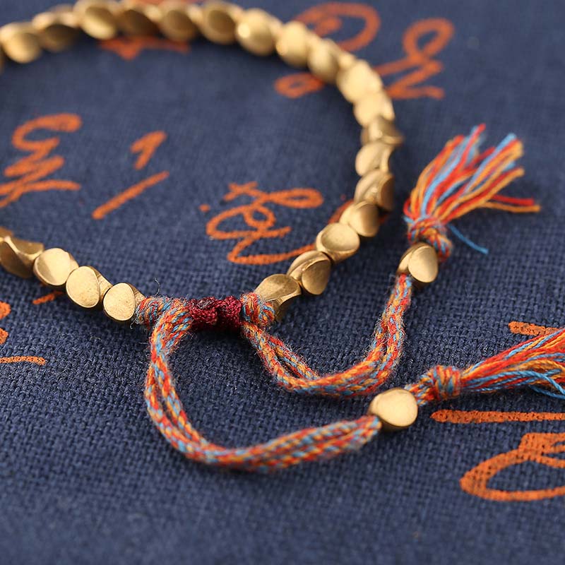 Tibetan Handmade Copper Bracelet: Uneven Beads, Sacred Protection