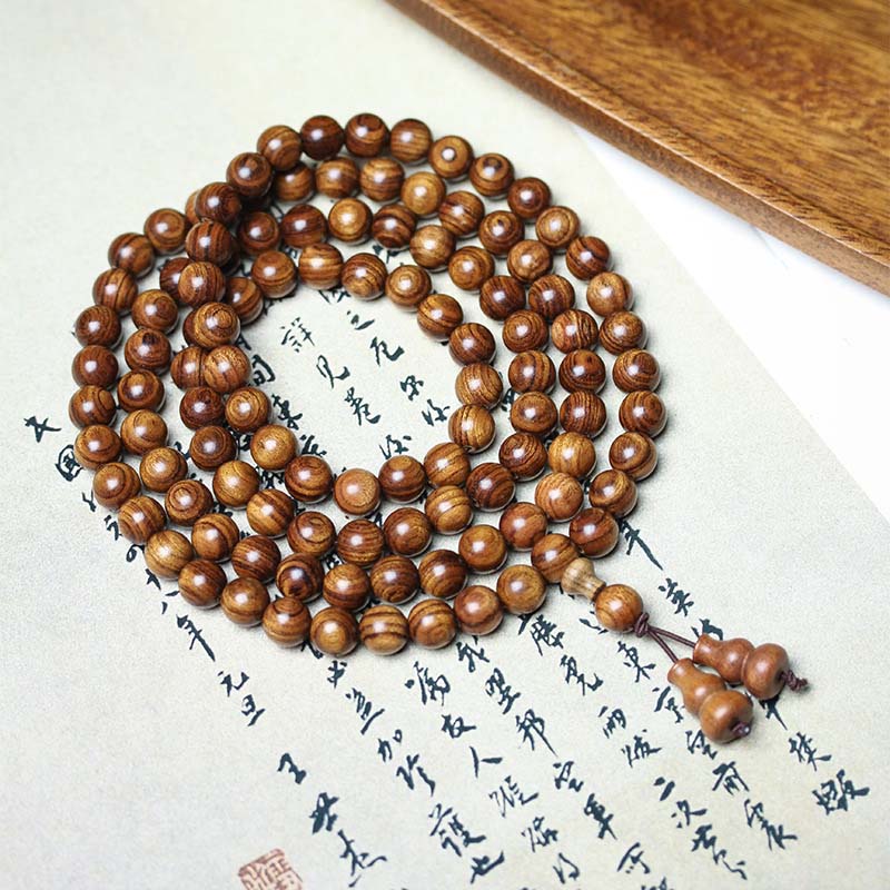 Tibetan Natural Huanghuali 108 - Bead Mala Necklace: Eliminate Troubles, Attract Blessings