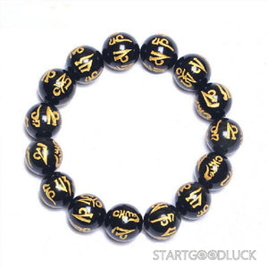 Tibetan Black Onyx Six - Syllable Mantra Bracelet: Ideal for Meditation and Gifting - StartGoodLuck