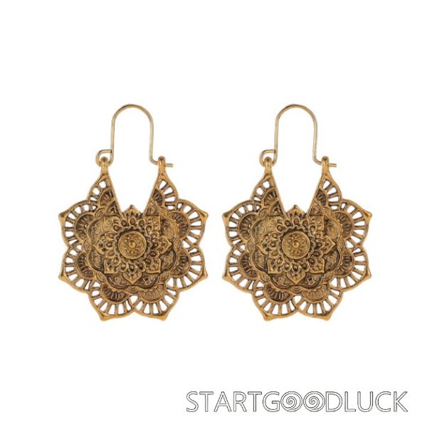 Tibetan Lotus Engraving Copper Earrings